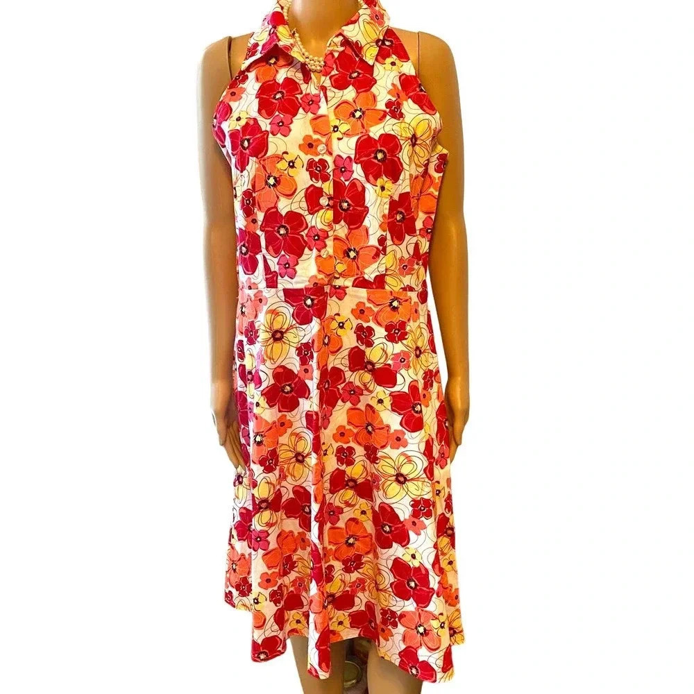 Bay Studios Cottagecore Floral Sleeveless Fit  Flare Midi Dress Women 14 Stretch